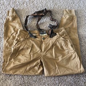 Cuffed khaki suspender pants